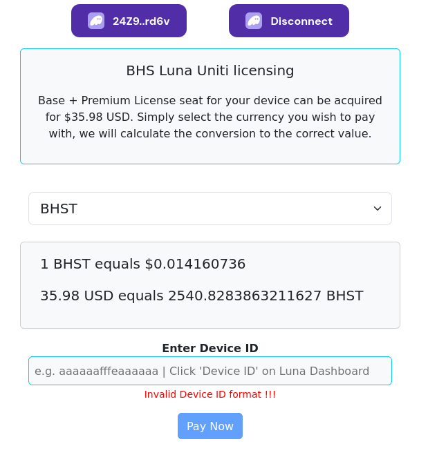 Wallet Connected for Purchase